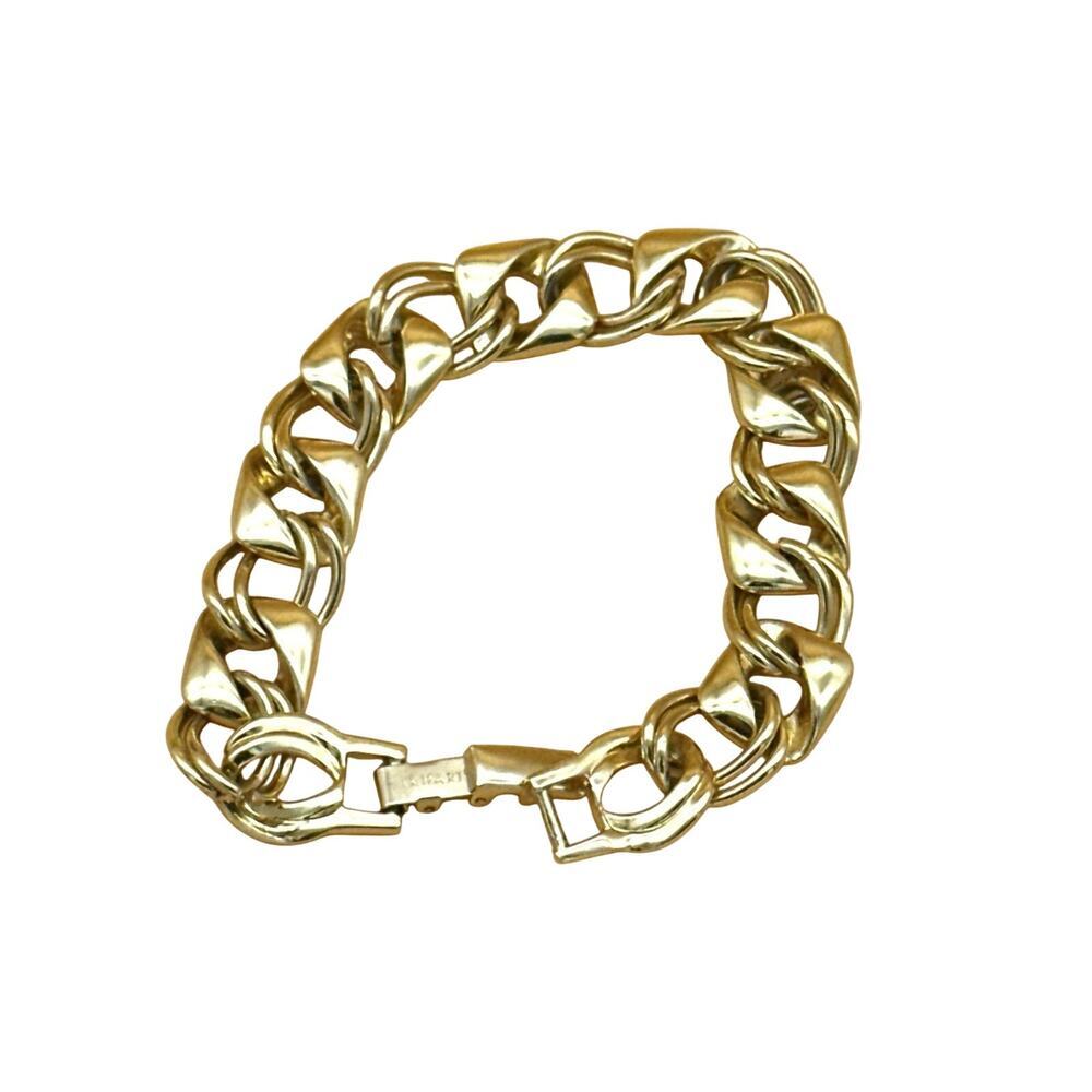 Vintage Trifari TM Glossy Gold Tone Link Bracelet 80’s Chunky